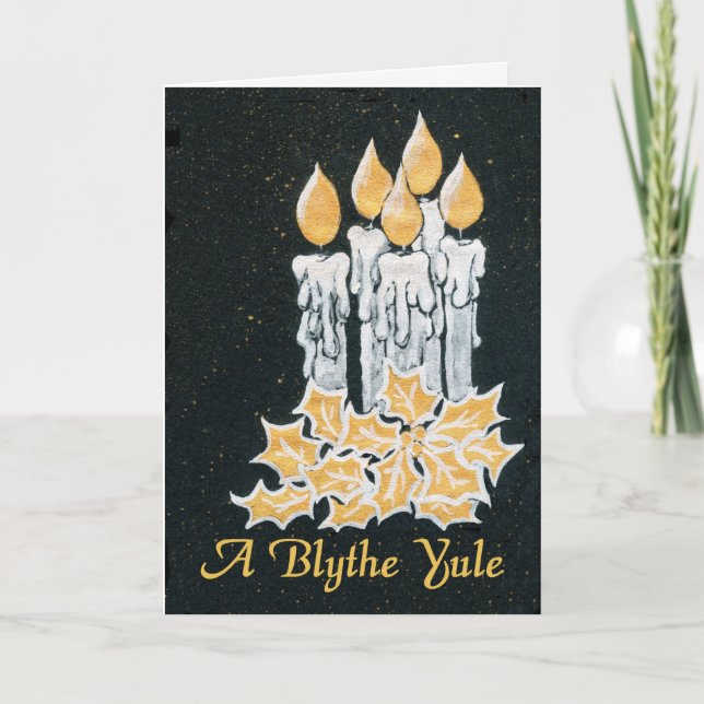 Carte Bougies de Noël et Holly, Écossais Salutation (Devant)