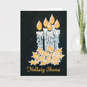Carte Bougies de Noël et Holly, salutation gaélique irla