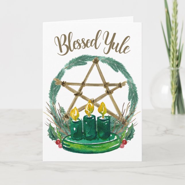 Carte Bougies d'hiver rustiques Holly Joyeux Yule béni (Devant)