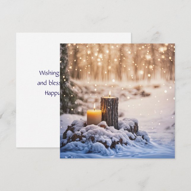 Carte Bougies du solstice d'hiver dans la neige (Devant / Derrière)