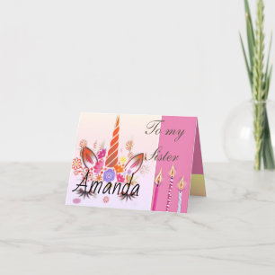 Carte Bougies licorne gâteau visage Anniversaire