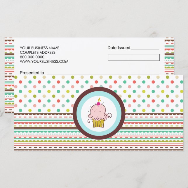 Carte Boulangerie ou Cupcake Shop Certificats cadeaux (Devant / Derrière)