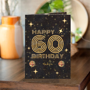 Carte Boule de Disco Dansante Or Noir 60e Joyeux Anniver