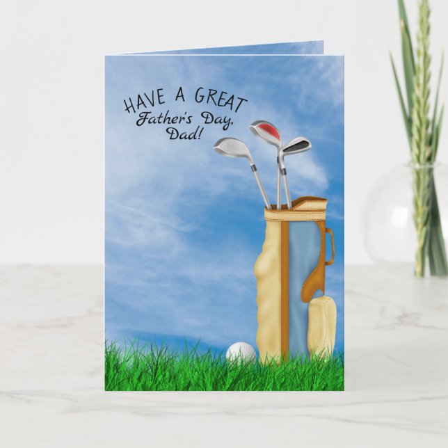 Carte Boule de fête des pères-golf et sac dans l'herbe (Devant)