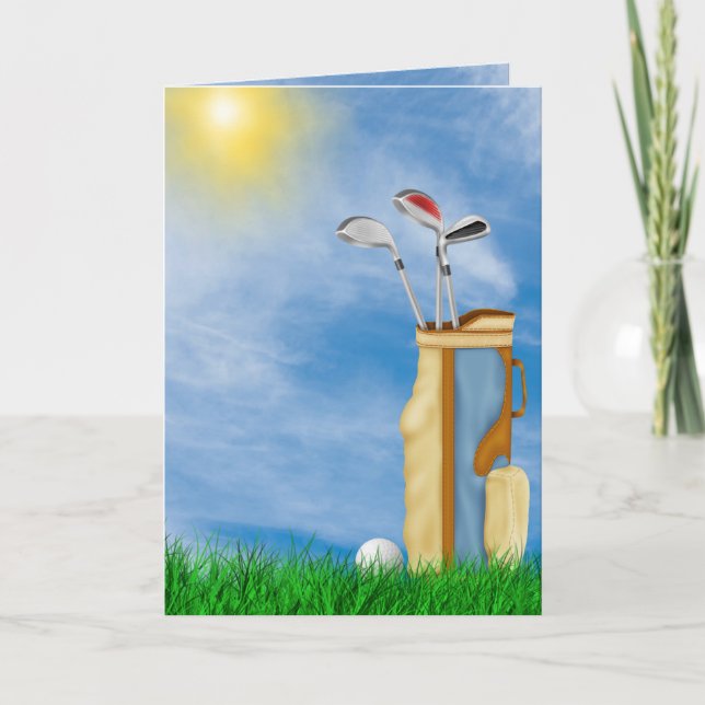 Carte Boule de fête des pères-golf et sac dans l'herbe (Devant)