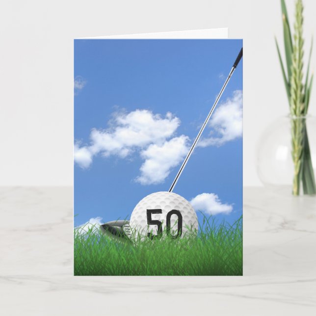 Carte Boule de golf 50e anniversaire dans l'herbe (Devant)