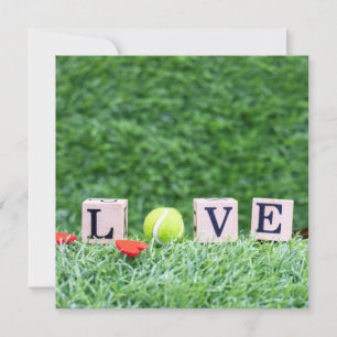 Carte Boule de tennis avec signe en bois LOVE Valentine