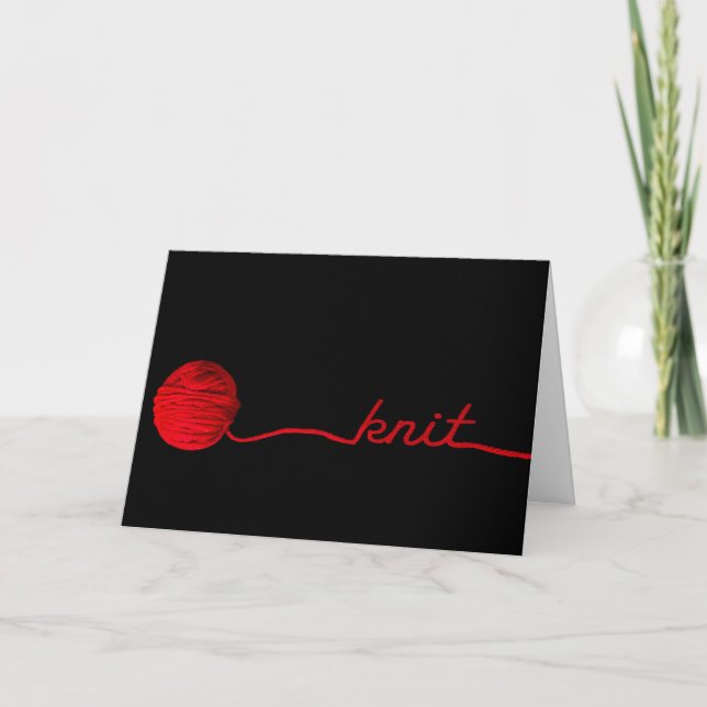 Carte boule rouge de fils pour un tricot anniversaire (Devant)