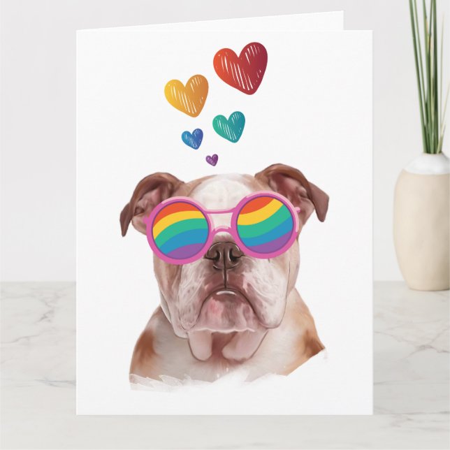 Carte Bouledogue anglais avec coeurs Saint-Valentin (Devant)