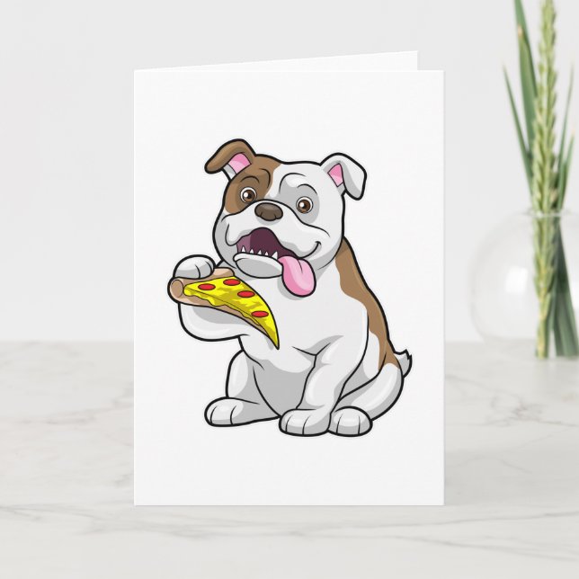 Carte Bouledogue avec un morceau de pizza (Devant)
