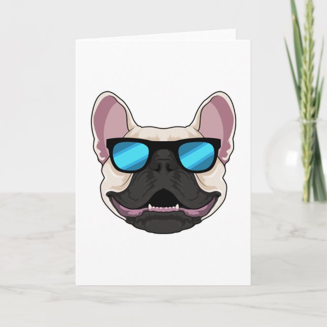 Carte Bouledogue Français avec des Lunettes de Soleil (Devant)