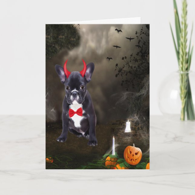 Carte Bouledogue français en tenue d'Halloween  (Devant)