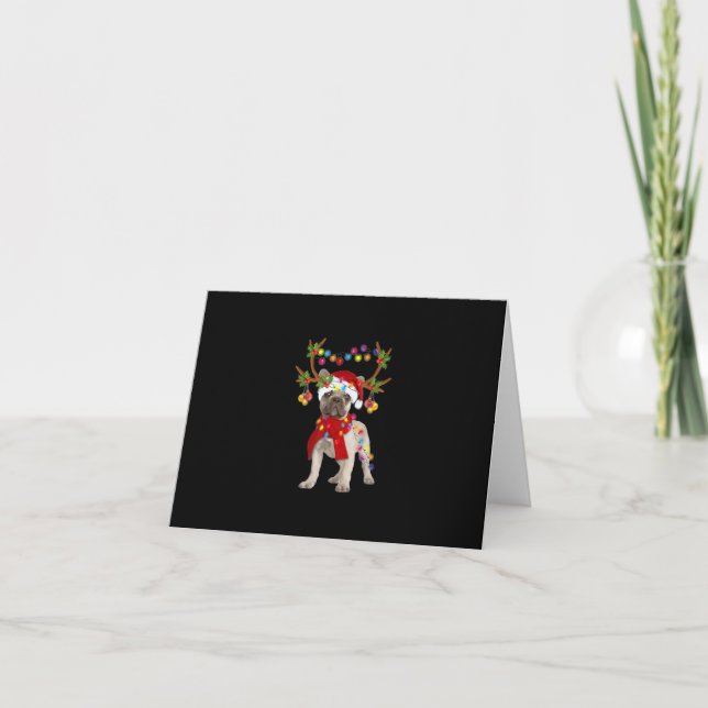 Carte Bouledogue Français Magnifique Renne Sapin de Noël (Devant)