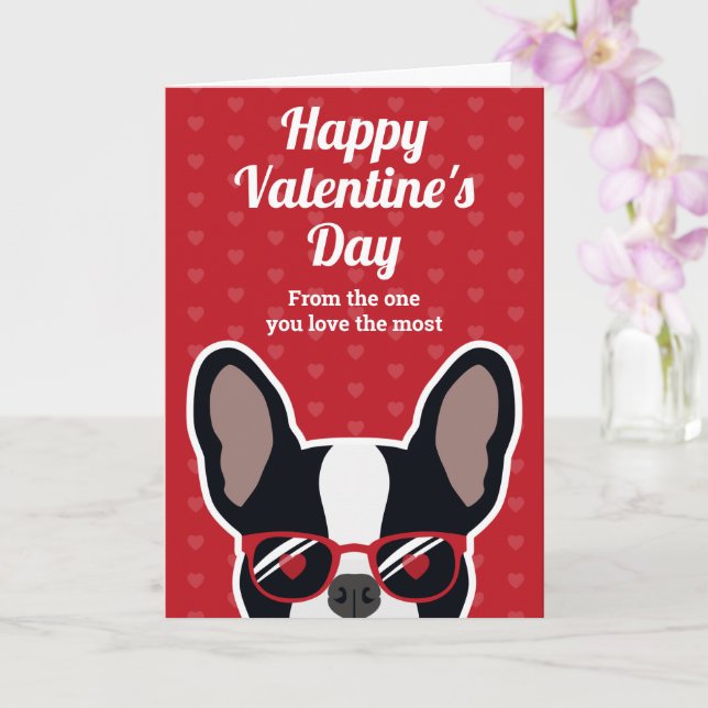 Carte Bouledogue français noir et blanc pour la Saint-Va (Orchidée)