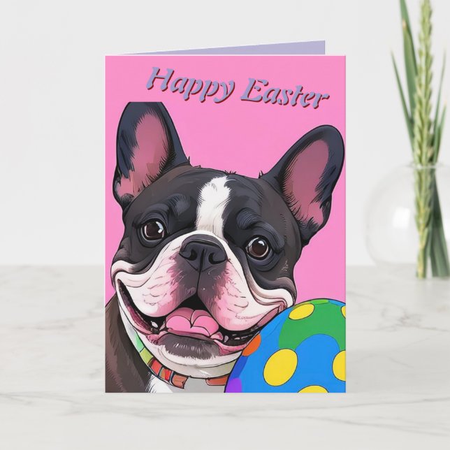 Carte Bouledogue français œuf de Pâques (Devant)