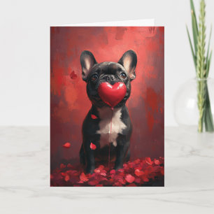 Carte Bouledogue français tenant un ballon en forme de c