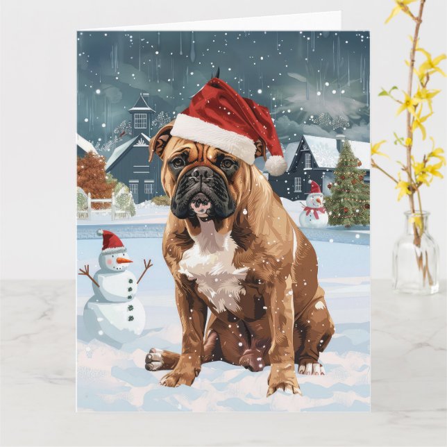 Carte Bouledogue Mastiff Noël Hiver Merveilleux Joie de  (Fleur jaune)