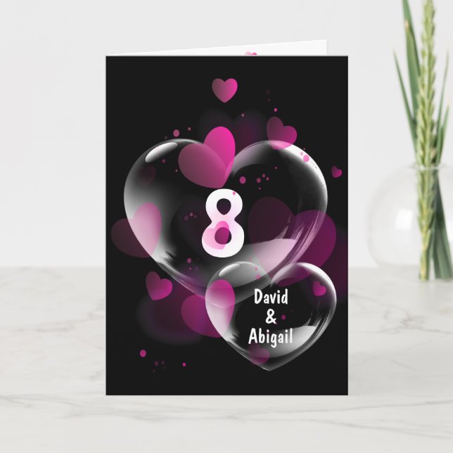 Carte Boules cardiaques du 8e anniversaire sur noir (Devant)