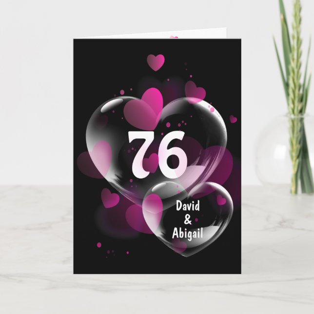 Carte Boules de coeur du 76e anniversaire sur Noir (Devant)