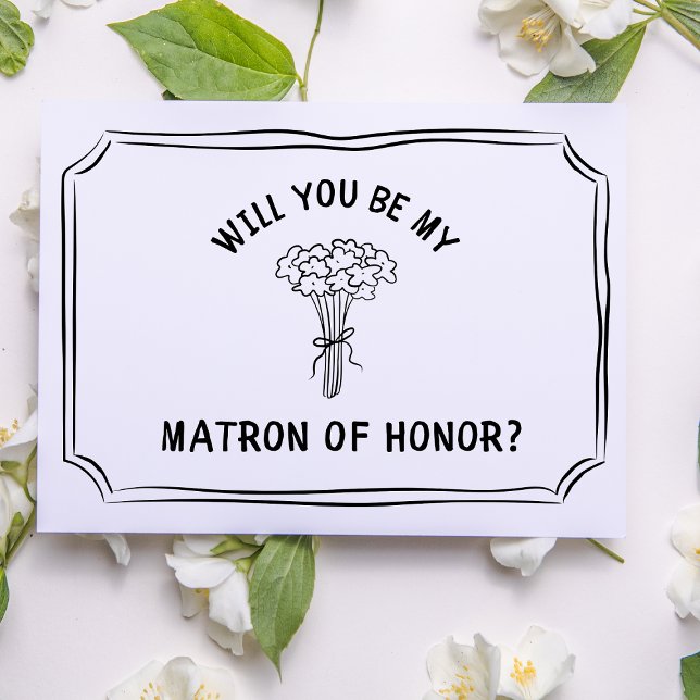 Carte Bouquet Chic Floral Bow Matron d'honneur Propositi (Ask your matron of honor in style with this playful floral card, designed.)