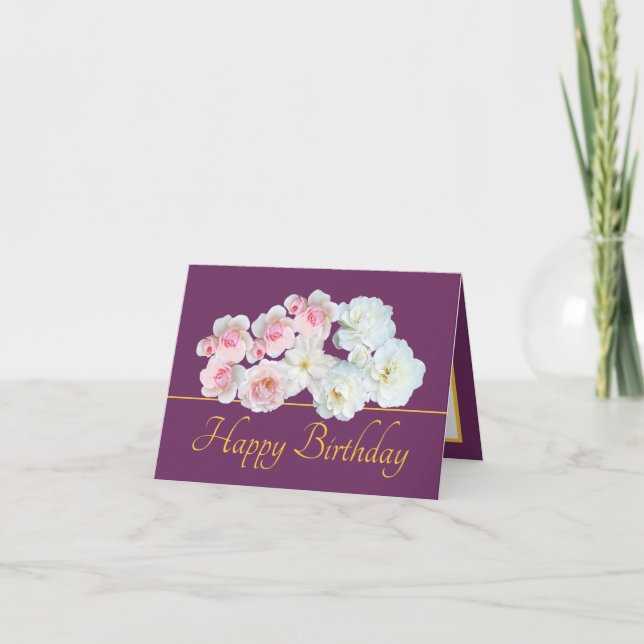 Carte Bouquet Chic Purple Or Blanc Roses Rose Anniversai (Devant)