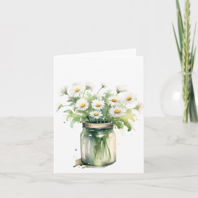 Carte Bouquet Daisy Aquarelle À Mason Jar (Devant)