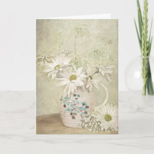 Carte Bouquet d'anniversaire de marguerites dans un vieu
