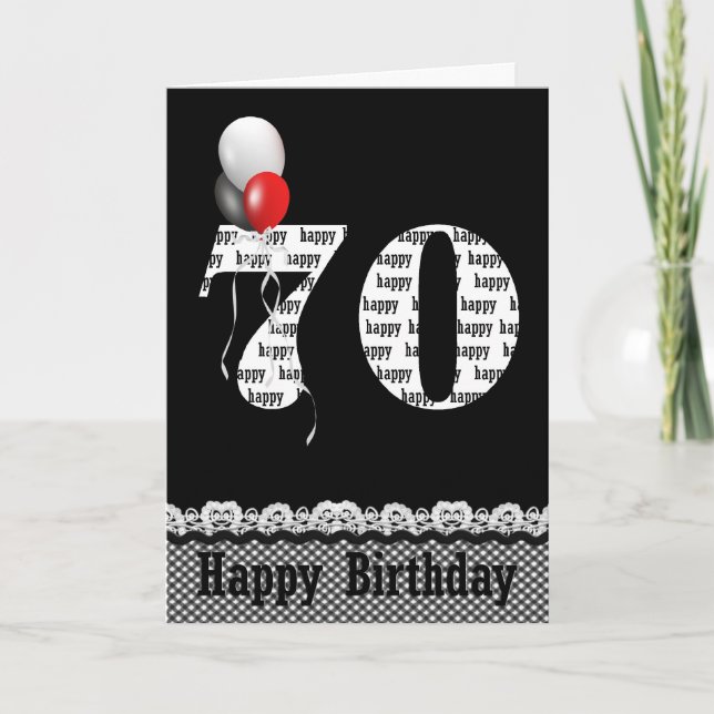 Carte Bouquet de ballons de 70e anniversaire sur noir (Devant)