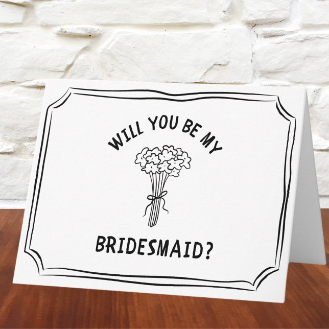 Carte Bouquet de bouquet de bouquet floral Whimsssal Pro (Ask in timeless style with this hand-drawn bridesmaid proposal card with a classic floral bouquet.)