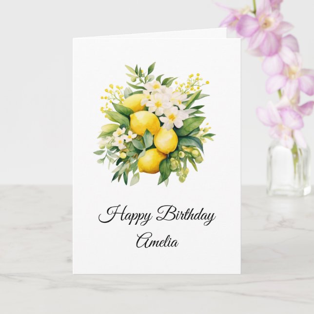 Carte Bouquet de citron aux fleurs blanches Anniversaire (Orchidée)