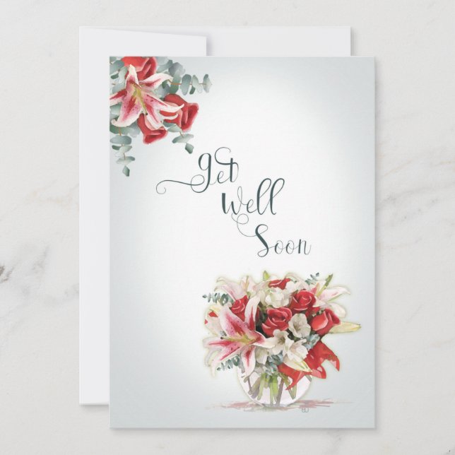 Carte Bouquet de fleuriste Lilies et Roses rouges (Devant)