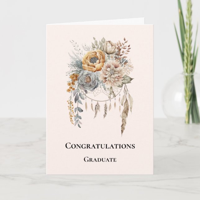 Carte Bouquet de fleurs Boho et Dreamcatcher Graduation (Devant)