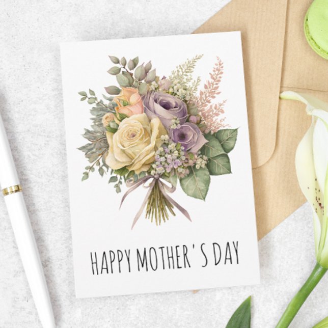 Carte Bouquet de fleurs de rose Fête des mères (Créateur téléchargé)