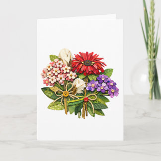 Carte Bouquet de fleurs fait main en techniques mixte