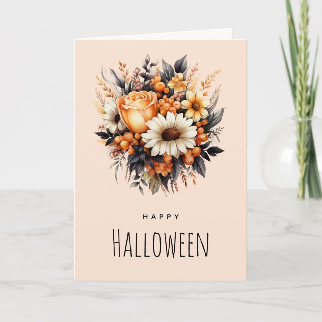 Carte Bouquet de fleurs gris jaune orange Halloween (Devant)