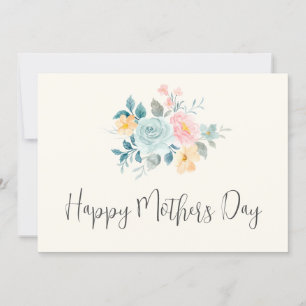 Carte Bouquet de fleurs rose et bleu élégant pour la fêt