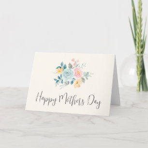 Carte Bouquet de fleurs rose et bleu élégant pour la fêt