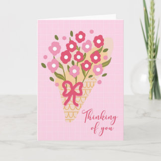 Carte Bouquet de fleurs roses "Pensées pour toi"