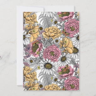 Carte Bouquet de fleurs - roses, pivoines, marguerites e