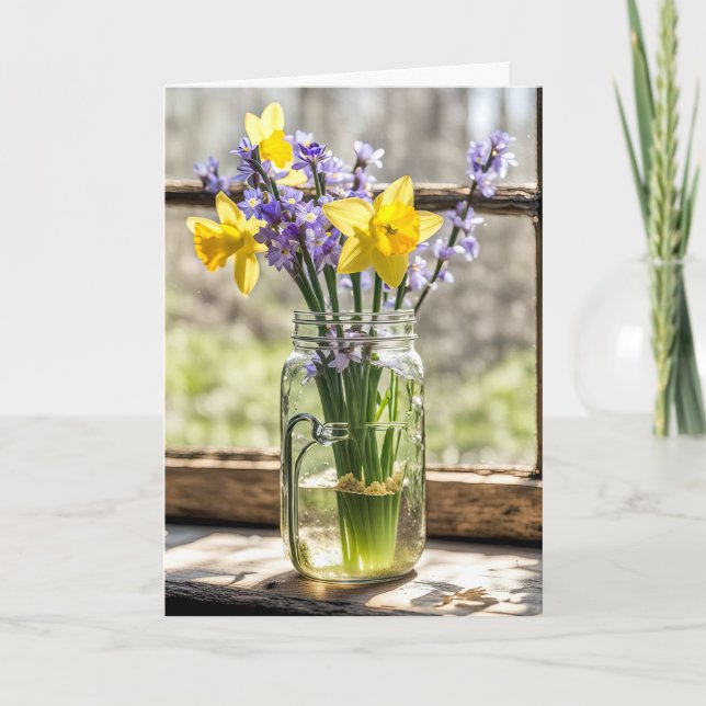 Carte Bouquet de jonquilles de printemps pour penser à v (Devant)
