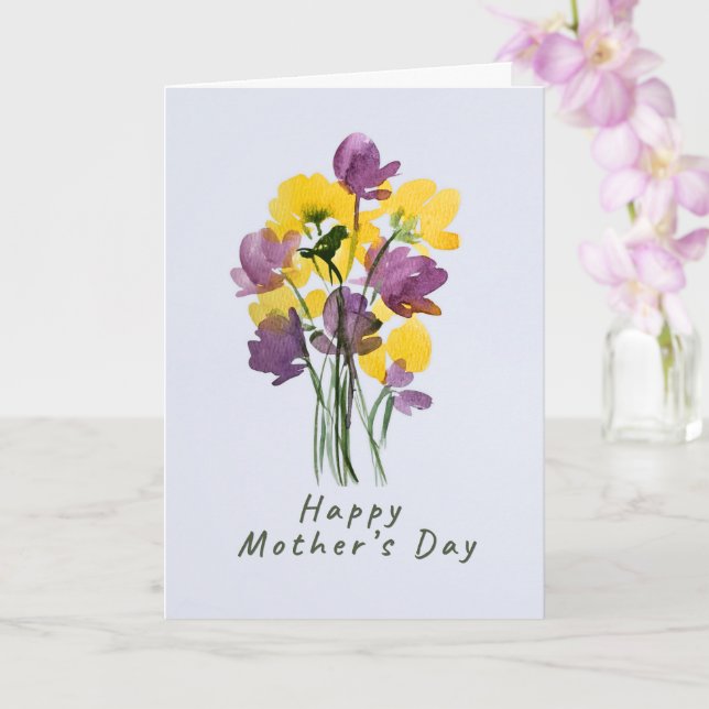 Carte Bouquet de la fête des Mères violet et jaune   (Orchidée)