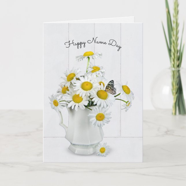 Carte Bouquet de marguerite avec papillon Nom Jour (Devant)