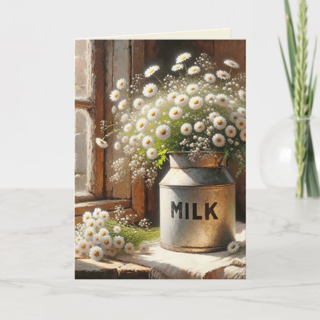 Carte Bouquet de marguerite dans une boîte de lait (Devant)