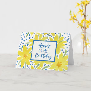 Carte Bouquet de marguerite jaune Points bleus Personnal