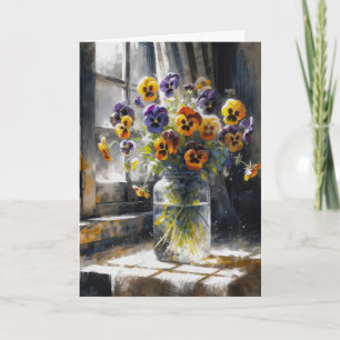 Carte Bouquet De Pansy Anniversaire En Jarre De Verre