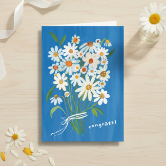 Carte Bouquet de pâquerettes Gouache peinte à la main Fé