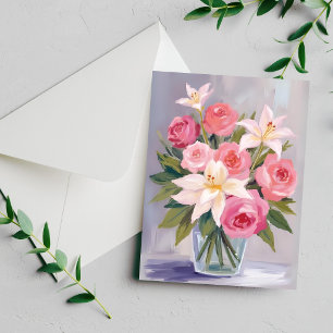 Carte Bouquet de peinture aquarelle florale rose pâle Ca