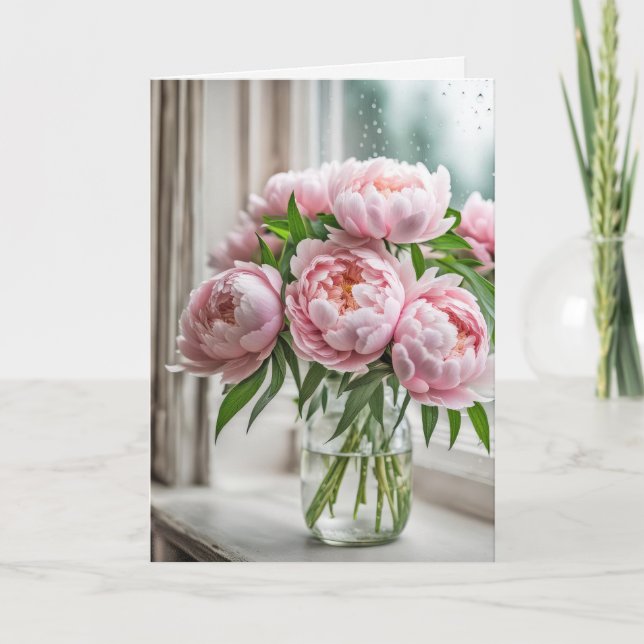 Carte Bouquet de pivoines roses d'anniversaire (Devant)