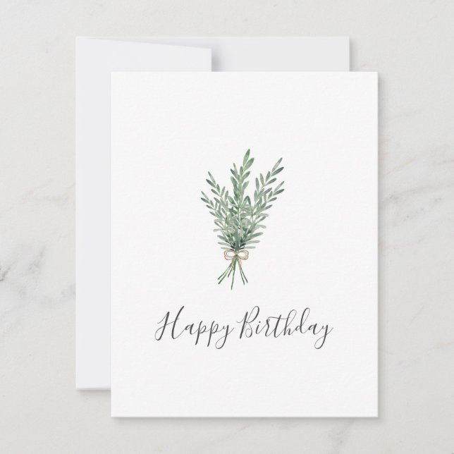 Carte Bouquet de romarin d'aquarelle avec bec de jute (Devant)