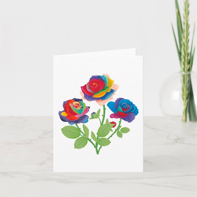 Carte Bouquet de roses arc-en-ciel Pop Art Floral (Créateur téléchargé)